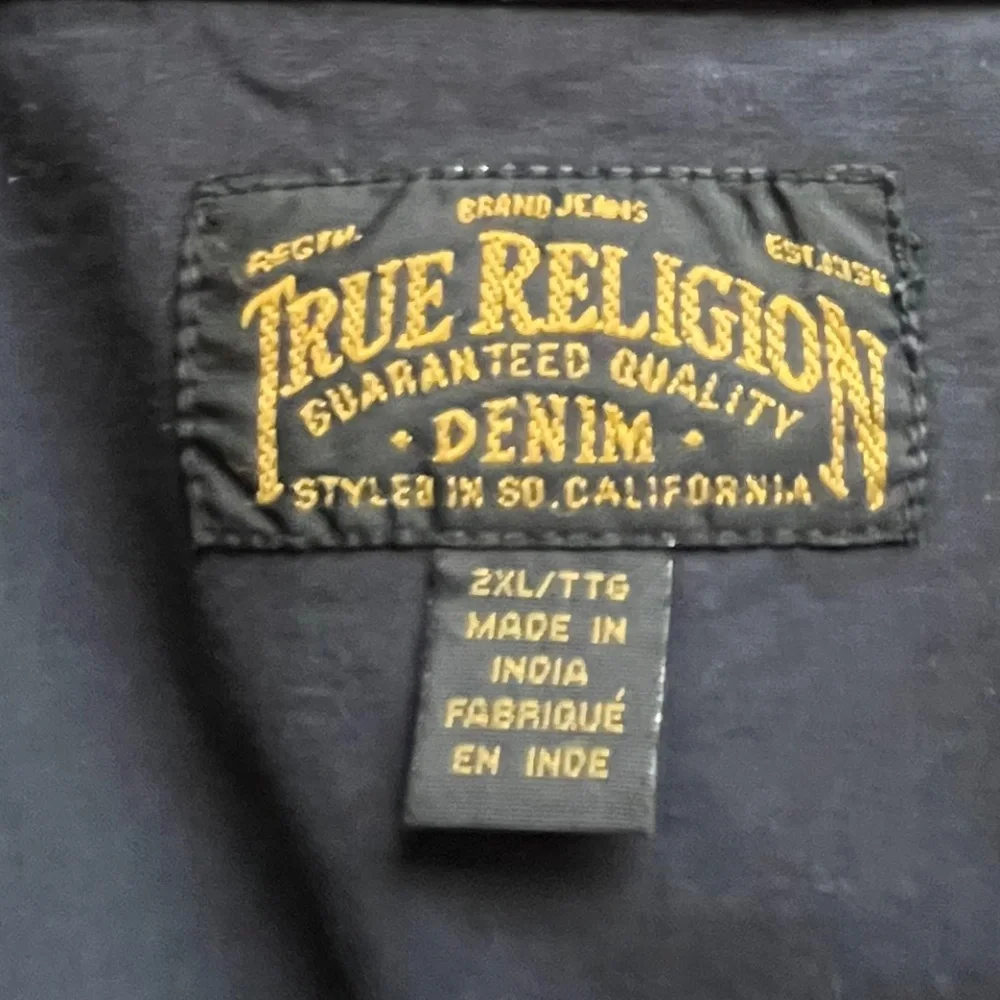 True Religion MENS Black Cotton Snap Front Western Shirt Size XXL
